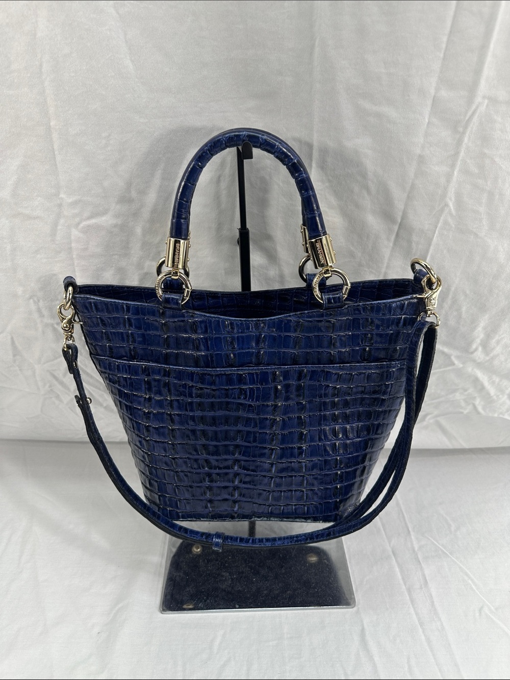 Brahmin Melbourne Croc-Embossed Satchel Tote Bag w/Gold Hardware/Shoulder Strap